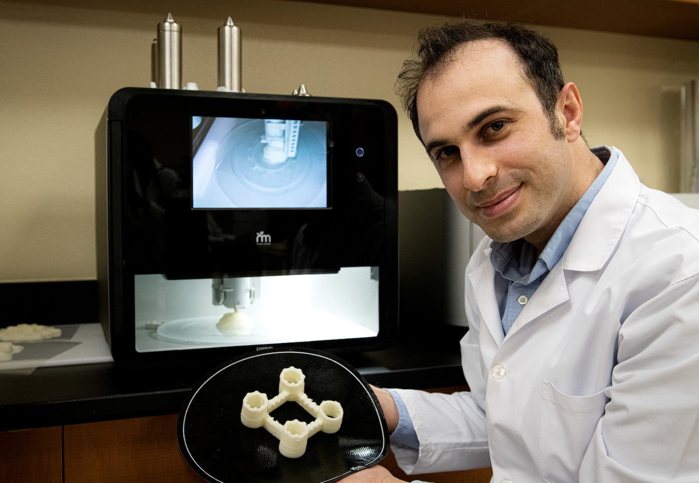 NUTRITION IN 3D — Ali Ubeyitogullari, assistant professor of food engineering, is applying nanotechnology using supercritical carbon dioxide to boost the nutritional value of 3D-printed foods. (U of A System Division of Agriculture photo by Fred Miller)