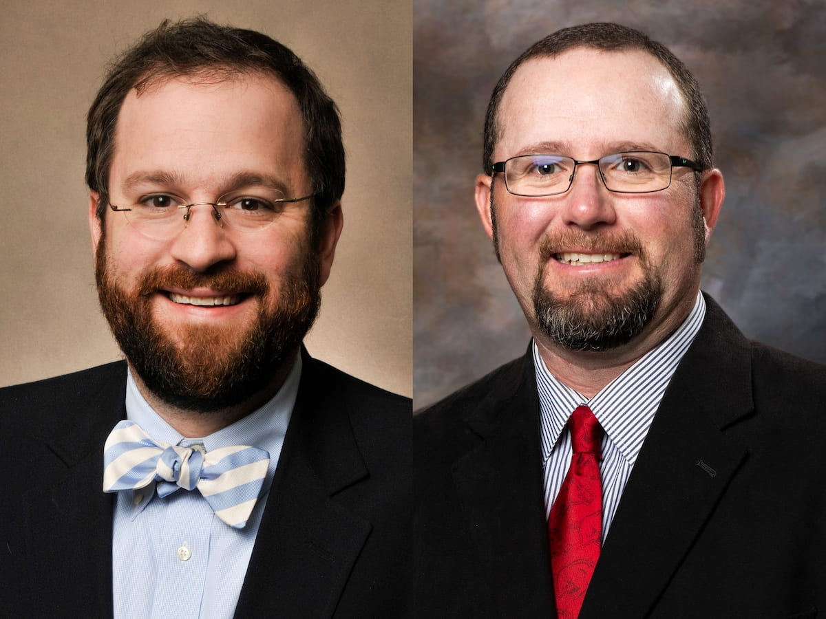 Lanier Nalley, left, professor of agricultural economics and agribusiness, and Trent Roberts, professor of crop, soil and environmental sciences, will be wearing new hats as interim department heads beginning Jan. 2, 2024.