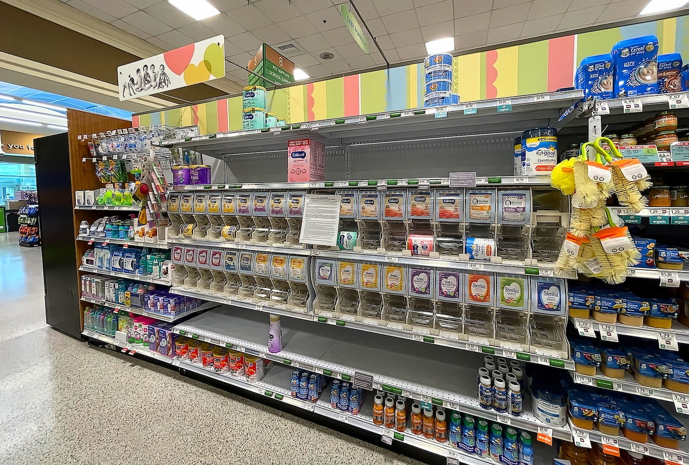 SHORTAGE — Empty baby formula shelves at a grocery store in May 2022 illustrate the level of supply shortage experienced across the nation that year. (Photo courtesy Dreamstime.com)